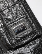 Black Cellulose Leather FullZip Biker Jacket