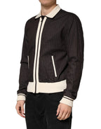 Brown Contrast Stripe Men Bomber Jacket