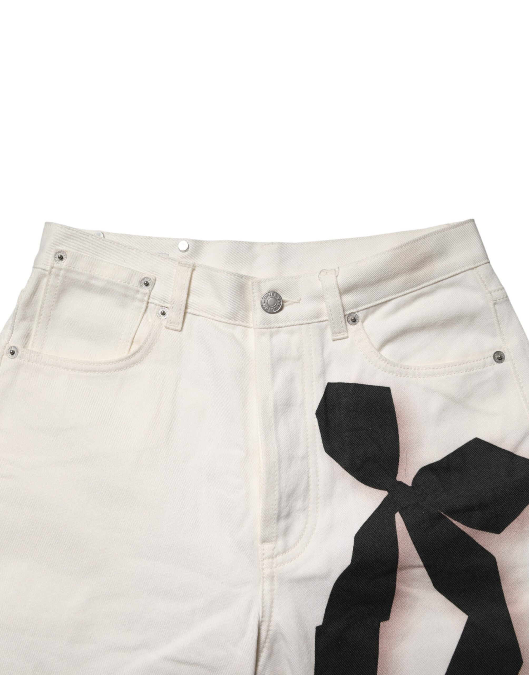 White Straight Bow Details Denim Casual Jeans